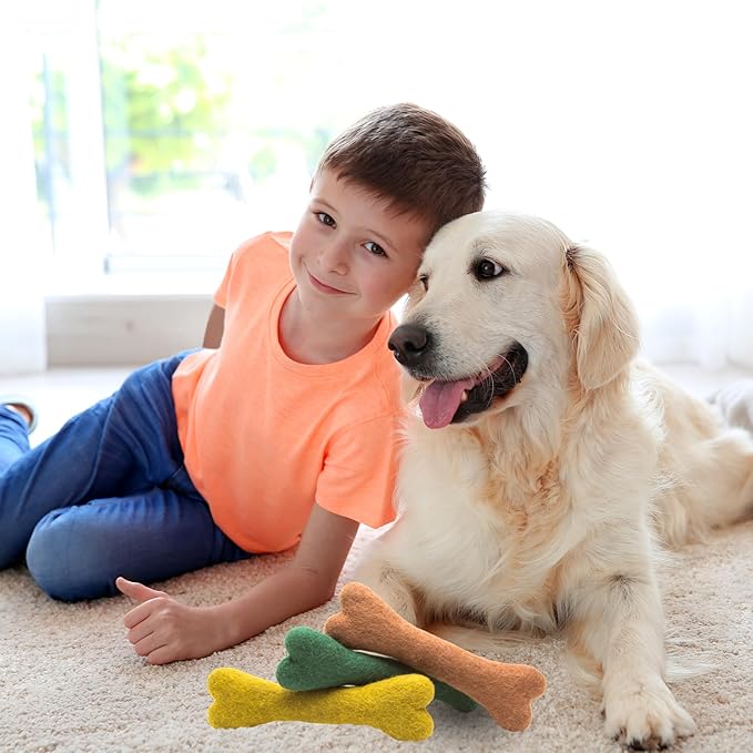 Glaciart One Felted Wool Dog Chew Bone (3 Pcs)| Durable Dog Chew Toy, Puppy Chew Toys for Teething & Dog Teeth Cleaning | Pet Toys Fetch Games & for Anxiety/Boredom | Great for Small or Medium