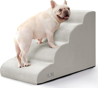 Dog Steps for Bed, 4 Step Pet Stairs for Small and Medium Dogs, Non-Slip Dog Ramp with Washable Cover, High-Density Support Foam for Easy Climbing,Light Grey