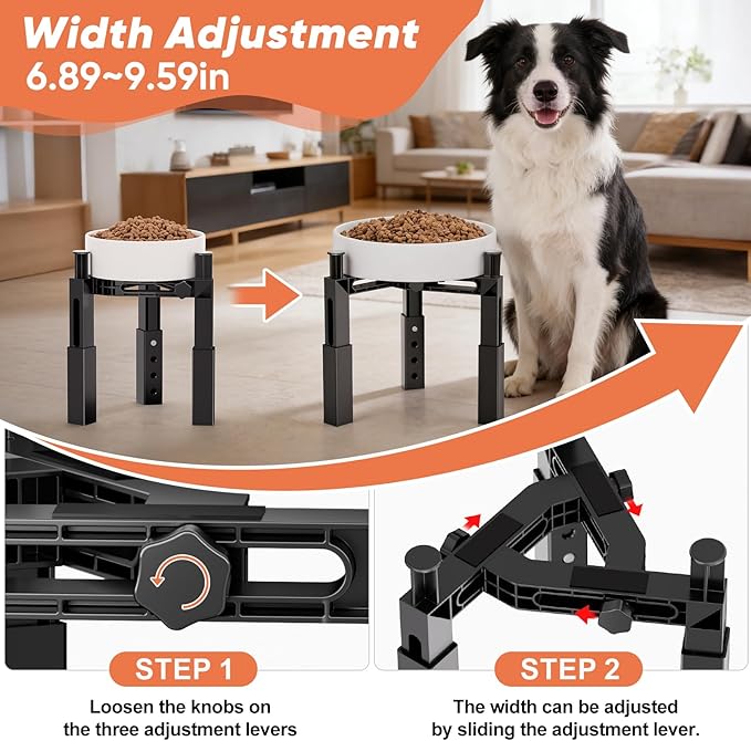 XIAZ Dog Bowl Stand Elevated Food Water Bowl Holder for Large Medium Small Sized Dog, Heights&Width Adjustable, Non-Slip, Durable, Elevated Feeding Bowl Stand for All Dogs Bowls (Stand Only)