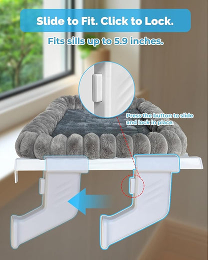 Heavy-Duty Cat Window Perch – Soft, Cozy & Warm Plush Cover with Raised Edge – Durable, Easy-to-Assemble Cat Hammock for Large & Multiple Cats (L, with Raised Edge)