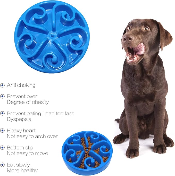 Slow Feeder Dog Bowl,Interactive Pet Food Dish,Anti Choking Slow Eating,Bloat Stop Puppy Swirl Puzzle for Healthy Diet Eating Habit (1 Pack, Blue)