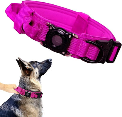 Xqpetlihai Upgraded AirTag Dog Collar Waterproof Tactical Dog Collar with AirTag Holder Heavy Duty Dog Collars for Large Dogs (Rose Red，XXL