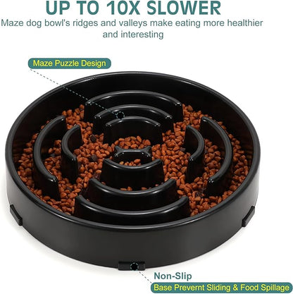 WHIPPY Large Slow Feeder Dog Bowls for Large Medium Dogs Anti-Chocking Slow Feeding Maze Dog Food Bowl Slow Eating Interactive Bloat Stop Puzzle Bowl,Black