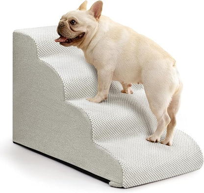 Dog Steps for Bed and Couch,4-Step Dog Stairs and Ramp for Small Dogs & Cats,Indoor Anti-Slip Pet Stairs for Old Cats and Puppy,Light Grey