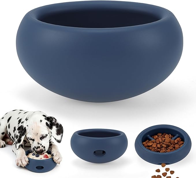 Dog Enrichment Toys, Durable Silicone, Interactive Engagement Slow Feeder Dog Bowls, Blue