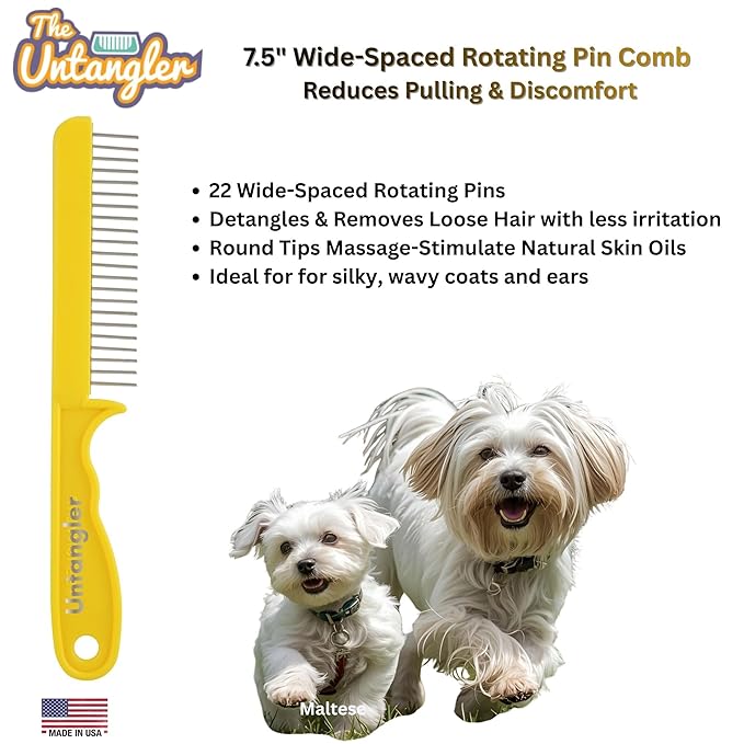Super-Groom Combs with Smooth Rotating Teeth for Painless Mat Removal (22 Coarse Teeth, Sun Yellow)