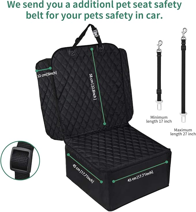 Flow.Month Pet Front Seat Cover Pet Booster Seat,Deluxe 2 in 1 Dog Seat Cover for Cars Waterproof Dog Front Seat Cover Pet Bucket Seat Cover with Safety Belt(Black)