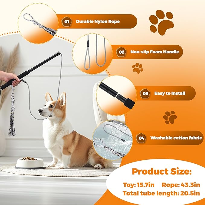 Pragmatist Outdoor Flirt Pole for Dog, Detachable Dog Flirt Pole Heavy Duty Sturdy Pet Toys for Outdoor Exercise & Training Durable Teaser Wand Interactive Toy for Small Medium Large Dogs, Black