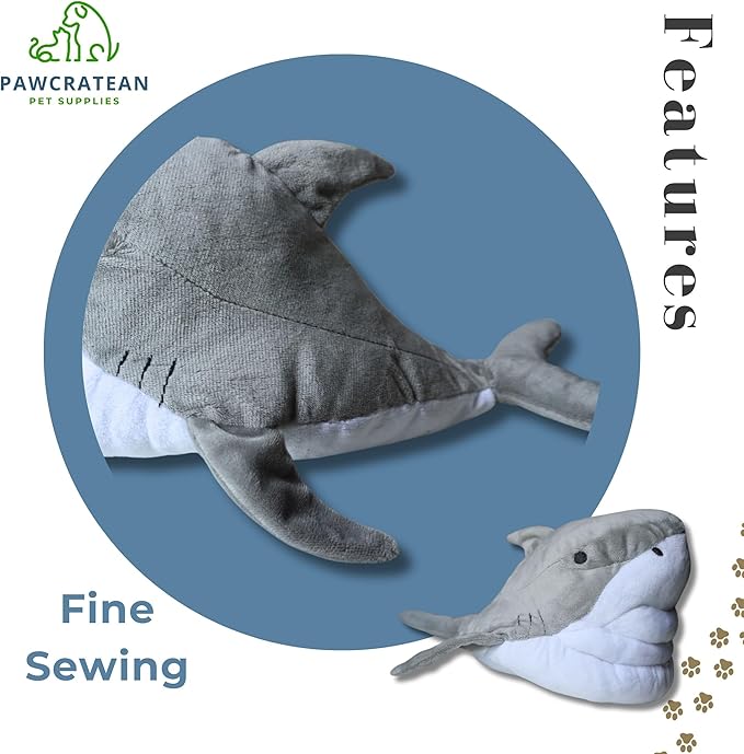 7" Squeaky Plush Toy for Puppies Small Dogs Self Etertainment Washable Soft Made [PET ONLY] (Grey Shark)