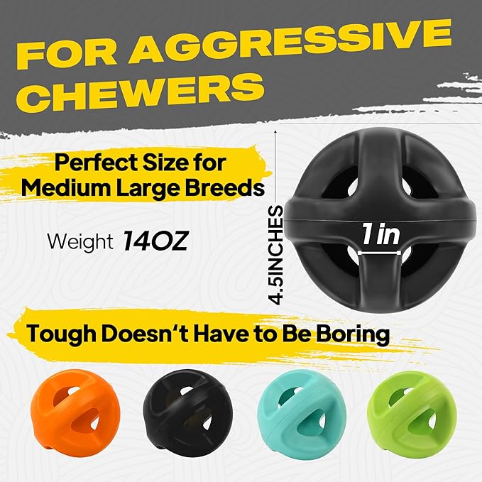 Fida Natural Rubber Dog Balls for Aggressive Chewers, Durable Dog Chew Toys for Large Dogs, Interactive Fetch & Tug of War Toys for Medium Large Breed Non-Toxic Dish Washable,4.5 * 4.5"