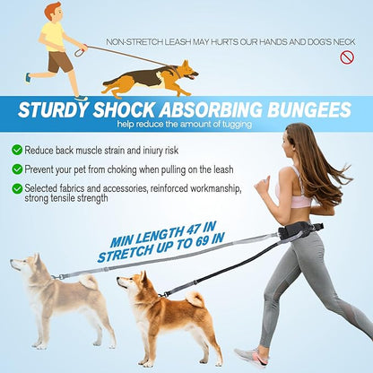 Hands Free Dog Leash with Dog Walking Fanny Pack for Large Medium Small Dogs, Heavy Duty Durable Reflective Waist Bungee Leash for Dog Training,Night Walking Running Jogging Hiking