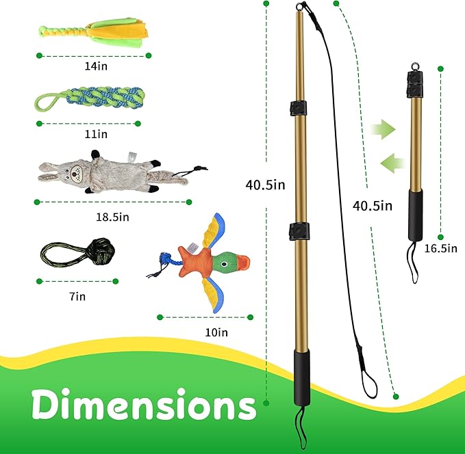 Flirt Pole for Dogs, Interactive Dog Toys Extendable Teaser Wand with Lure Chewing Toys, Chase and Tug of War for Small Medium Large Dogs Training Playing Exercise