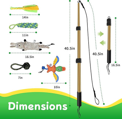 Flirt Pole for Dogs, Interactive Dog Toys Extendable Teaser Wand with Lure Chewing Toys, Chase and Tug of War for Small Medium Large Dogs Training Playing Exercise