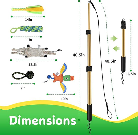 Flirt Pole for Dogs, Interactive Dog Toys Extendable Teaser Wand with Lure Chewing Toys, Chase and Tug of War for Small Medium Large Dogs Training Playing Exercise