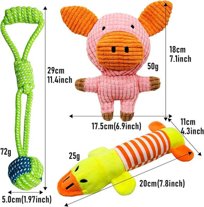 12 Pack Dog Squeaky Toys, Interactive Plush Chew Toys with Rope, Puppy Teething Toys Bundle for Small & Medium Dogs, Cute Soft Dog Toys to Keep Pets Busy