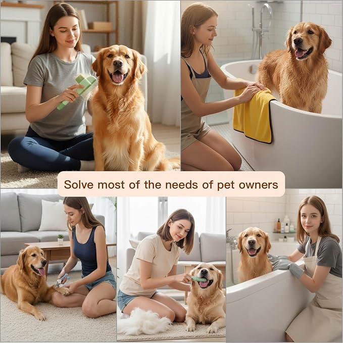 Cat Grooming Kit- 6PCS include Dog Brush For Shedding,Cat Combs For Indoor Cats,Puppy Quick-Drying Towel, Dogs Washing Gloves, Dog & Cat Pets Nail Clippers and Trimmers,Reusable.