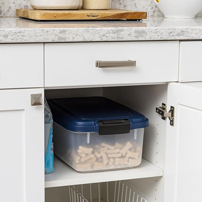 IRIS USA Airtight Dog Food Storage Container, Up to 14 lbs, Dog Cat Bird and Other Pet Food Treats Storage Bin, Dog Cat Wet Food Cans, Keep Fresh, BPA Free, Stackable, Navy