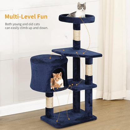 BestPet | 36" Cat Tree Tower | Navy Blue | Sturdy Multi-Level Cat Tree with Plush Condo, Cozy Perch, Sisal Scratching Posts, Hanging Toy and Stable Frame | Easy Assembly | for Kittens & Adult Cats