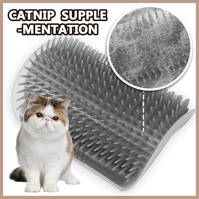 2 Pack Cat Self Groomer with Catnip Pouch Grey Cat Grooming Massage Brush Soft Cat Brush Cat Massager for Indoor Cats