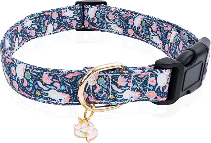 Faygarsle Cotton Designer Dogs Collar Cute Unicorn Dog Collars for Girl Female Small Medium Large Dogs with Unicorn Charms XS
