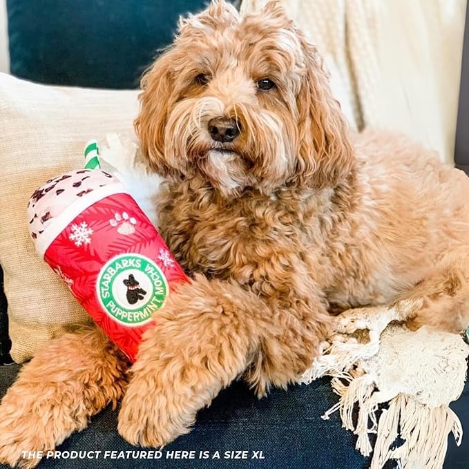 Haute Diggity Dog Starbarks Puppermint Mocha, Plush Holiday Christmas Dog Toys with Interactive Squeaker, Stimulating Pet Enrichment, Machine-Washable & Safe Materials for All Breeds, Size XL