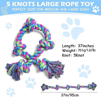 Aitmexcn Dog Rope Toys for Large Medium Dog Chewers, Rope Indestructible Dog Chew Toys, 37 Inch 5 Knots Tough Dog Tug Toy for Teeth Cleaning, Tug of War
