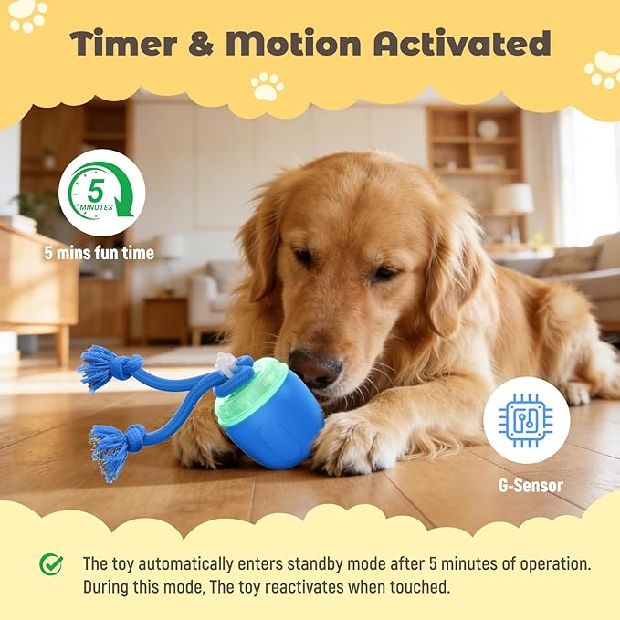 Interactive Dog Toys, Automatic Moving and Rolling Dogs Toy with Rope for Small Medium Large Dogs, Motion-Activated Dog Ball to Keep Them Busy(Blue)