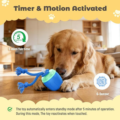 Interactive Dog Toys, Automatic Moving and Rolling Dogs Toy with Rope for Small Medium Large Dogs, Motion-Activated Dog Ball to Keep Them Busy(Blue)