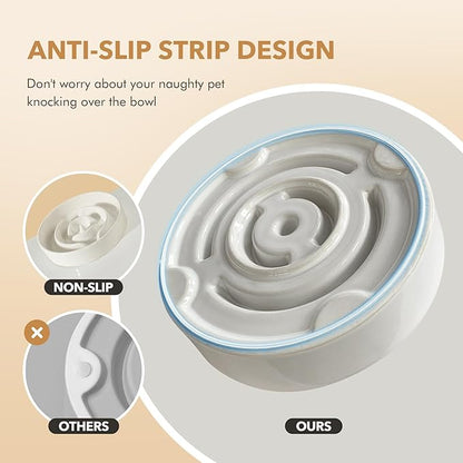 Ceramic 1.6 Cup Dog Bowl Slow Feeder for Large and Medium Dog, 8.2inch Pet Slow Dish, Stop Bloat, Preventing Choking(Single Bowl, Vanilla White)
