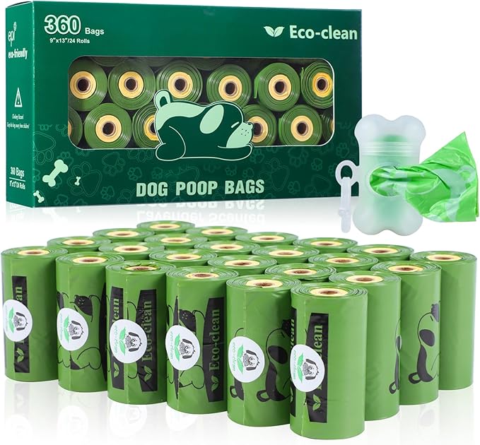 ECO-CLEAN Dog Poop Bags with 3 Bags Left Indicator - 360 Count Extra Thick and Leak Proof Pet Waste Bags with 1 dispenser, Unscented
