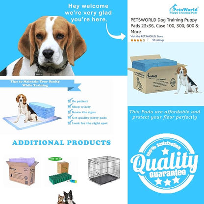 PETSWORLD Puppy Pads, 23x36 Inch, 200 Count - Puppy Pee Pads for Dogs, Tear Resistant, Economy Value, Super-Absorbent Polymer Gel Core, Perfect for Puppies, Smaller Dogs