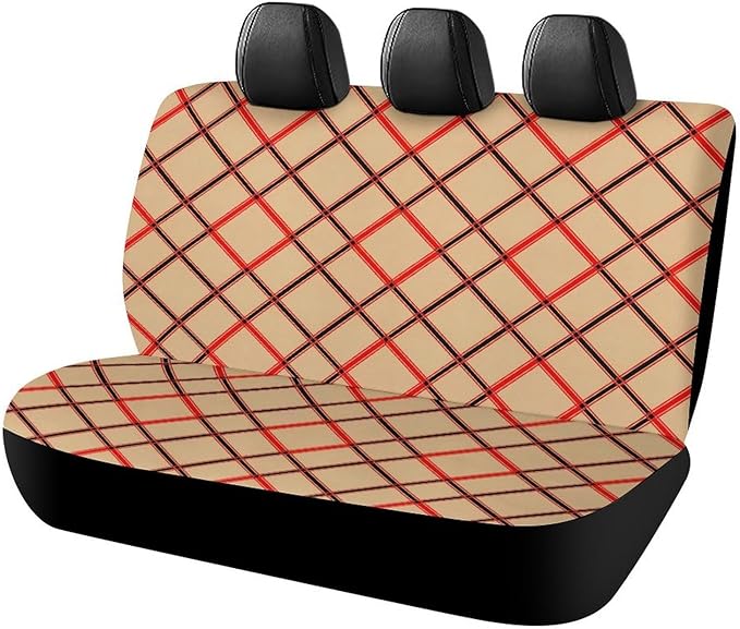 Fashion Universal Stretch Back Seat Protector, Car Accessories Rear Bench Seat Covers For Trucks SUV, Car Interior Decor Seat Cover Compatible with Black Red Beige And White Plaid Tartan Flannel