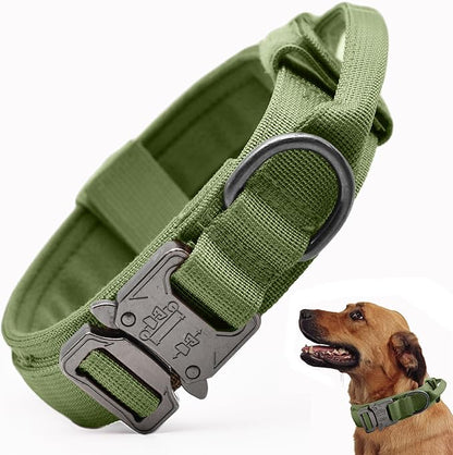 Tactical Dog Collar, Adjustable Military Training Nylon Dog Collar with Control Handle and Heavy Quick-Release Metal Buckle for Small Medium Large Dogs, Green XL