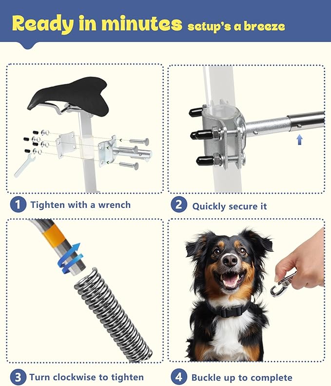 Dog Bike Leash - Hands-Free Bike Attachment for Dogs, Safe Shock-Absorbing, Adjustable Length, Easy to Install