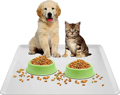 TidyFriend Pet Food Mat 24 x 24 Inches, Pet Tray for Food and Water, Dog Food Mats, Silicone Cat Food Mat, Non Slip Pet Food Mat, Dog Bowl Mat Waterproof, Pet Supplies (Soft Grey)