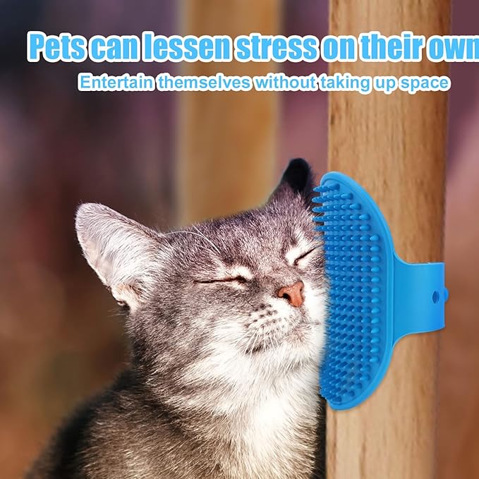 4pcs Cat Self Grooming Brush, TPR Cat Face Scratcher Adjustable Pet Hair Massage Combs Artifact for Climbing Frames & Table Legs, Short/Long Hair Cats & Kittens Interactive Toy (Pink, Blue)