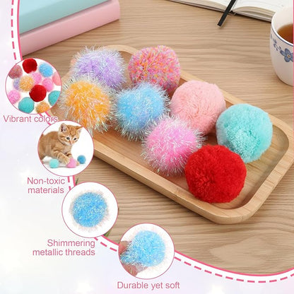 14 Pcs Cat Pom Pom Balls 2 Inches Cat Balls Toy Cats Poms Poms Sparkle Fuzzy Ball Yarn Puffs Interactive Cats Toy Interactive Kitten Chasing Toys