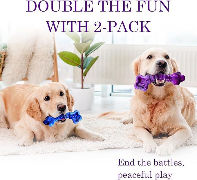2-Pack Dog Chew Toys for Aggressive Chewers: Indestructible Dog Toys for Large Breed, Tough Dog Chew Bones to Keep Them Busy, A for Large Dogs