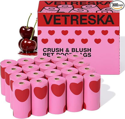 VETRESKA Dog Poop Bags, Leak Proof, Extra Thick and Large Pet Waste Bags for Dog Walking and Cat Litter, Smoked Cherry Scented, 300 Bags