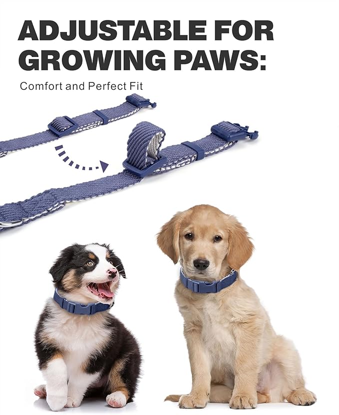 Dynmeow Soft and Breathable Cotton Dog Collar, Durable Adjustable Heavy-Duty Pet Collar with Quick-Release Buckle, Lightweight for Sensitive Skin for Medium and Large Dogs, Navy-Blue, M