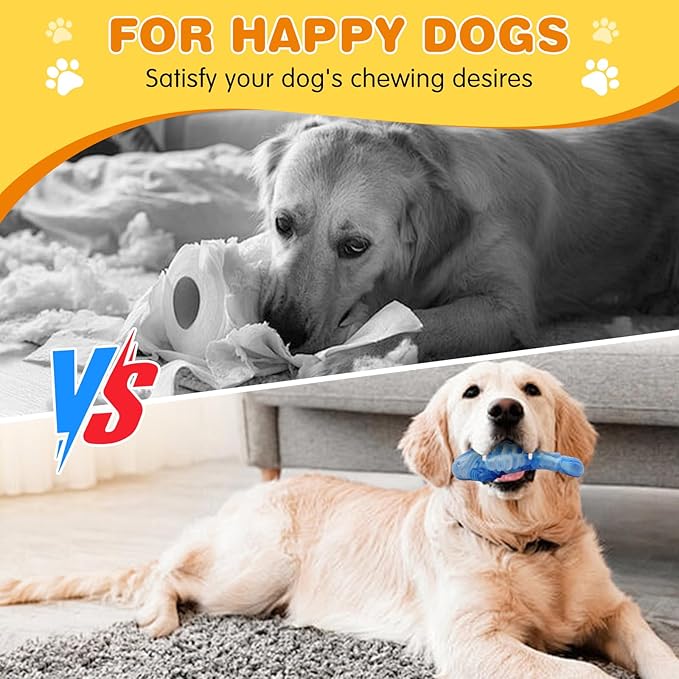 Tough Dog Toys for Aggressive Chewers 2 Pack, Indestructible Dog Toys to Keep Them Busy, Beef Flavor, Nylon Dog Chew Toys for Small, Medium and Large Dogs, Blue & Green
