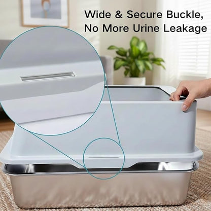 XL Stainless Steel Litter Box 2 Pack, 24x16x12 Inches Extra Large High Sided Metal Cat Litter Box with Lid, Easy Clean, Non Stick & No Smell