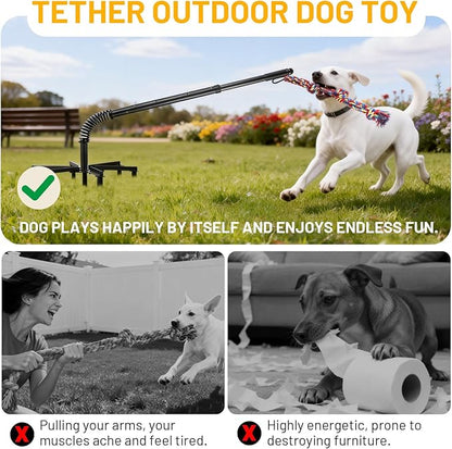 Tether Tug Outdoor Dog Toy,Tether Tug For Large Dogs,Spring Pole For Dogs in Park,Yard,Lawn,2 Rope Toy and Bell Pull Chase and Solo Play,Tether Interactive Dog Tug Toy,For Medium Small Dogs(Black)