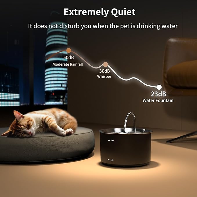 Cat Water Fountain Stainless Steel Lid, Corded 3L/101oz Pet Water Fountain, Dog Waterer with Quiet Pump and 4-Layer Filtration for Cats and Dogs
