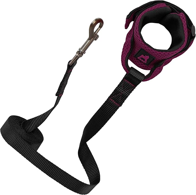 Gooby Soft Mesh Wrist Band Surfer Leash - Purple, 6 FT - Comfortable Hands Free Leash with Elastic Band for Small, Medium and Large Dogs