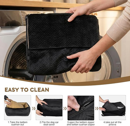 Dog Car Seat for Small Dogs,Medium Dog Car Bed with Detachable Washable Cover,Pet Puppy Booster Cars Seats with Safety Belt Up to 30 lbs(Black V)