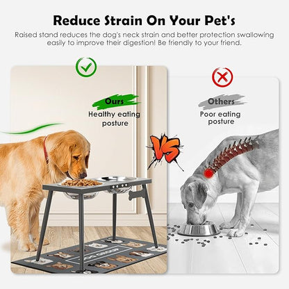 Elevated Dog Bowls for Large Extra Large Pet, Raised Dog Bowl Stand with Sprill Proof Mat and Bowls (2000ml/70oz), Pet Food & Water Bowl 15.5" Tall Dogs Feeder for Extra Large Breed, Grey