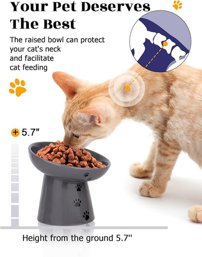 Y YHY Slow Feeder Cat Bowl, Ceramic Cat Slow Feeder Bowl, 6 Inches, Elevated, Anti Vomiting for Dry and Wet Food, Gray