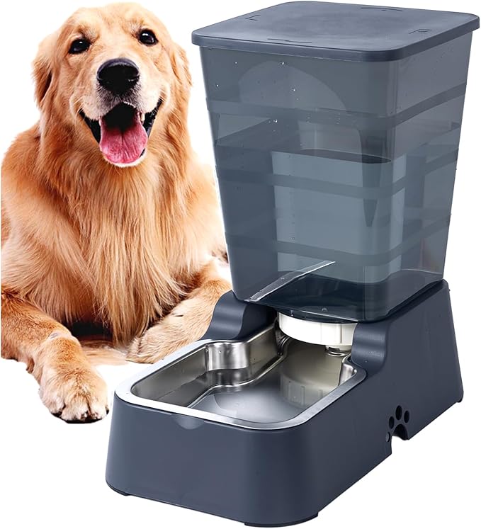 Meikuler Automatic Dog Cat Water Dispenser Large Capacity 5Lfor Cats and Medium and Large-Sized Dogs with Stainless Steel Bowl (Black, 5L)