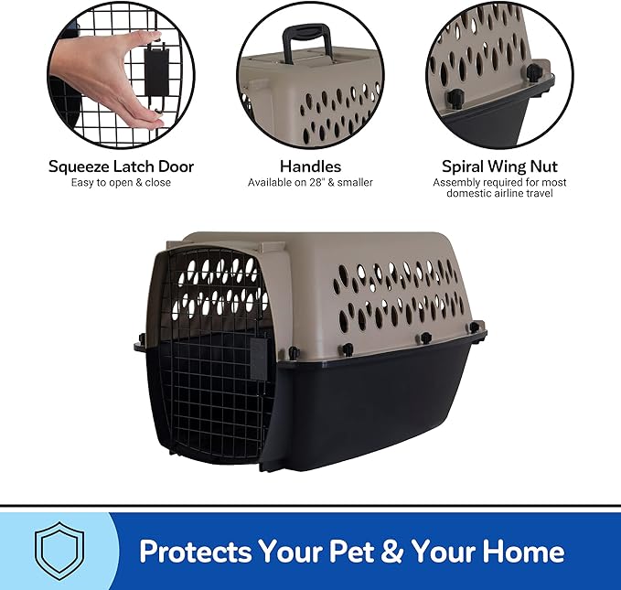 Petmate Vari Dog Kennel Portable Carriers & Crates for Smaller Dogs or Puppies and Pets 10 to 20 lbs, Airline-Friendly Plastic Pet Carrier Home and Travel, 24" Long, Taupe & Black, 24” x 16.7” x 14.5”